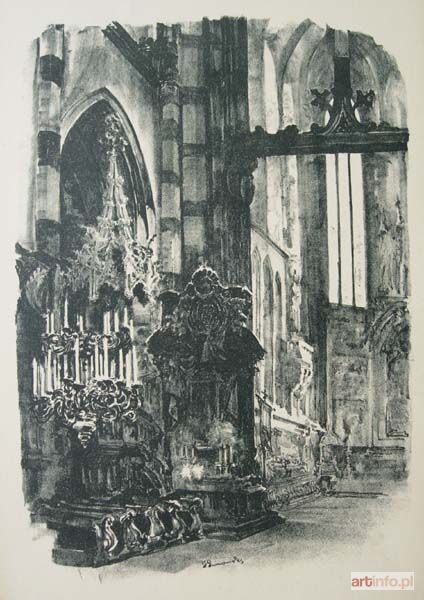 GUMOWSKI Jan Kanty | Wnętrze Kościoła Mariackiego (1926, z tekiWidoki Krakowa)