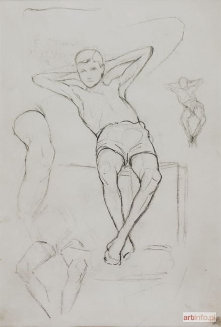 KOSSAK Karol | Szkice modela – postaci siedzącego chłopca, 1922