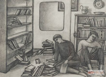 KIERSKA-HOFFMANN Ewa | W domowej bibliotece, lata 50. XX w.