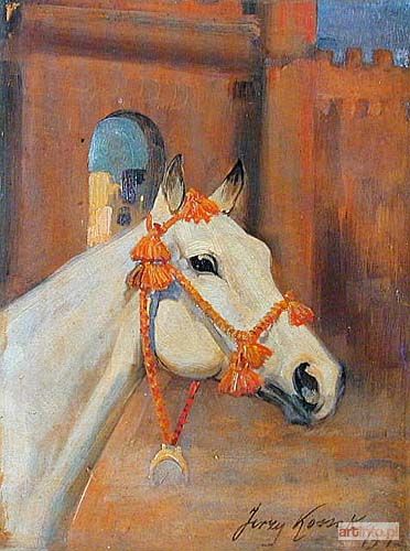 KOSSAK Jerzy | GŁOWA KONIA NA TLE ORIENTALNEJ ARCHITEKTURY, 1942