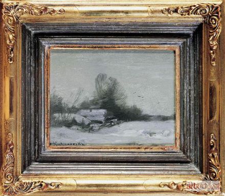 KOCHANOWSKI Roman Kazimierz | Pejzaż zimowy z chatą, ok. 1900