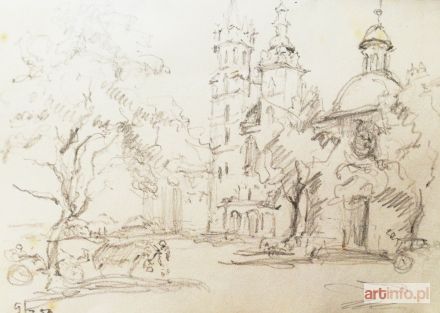 PIENIĄŻEK Józef | Rynek Krakowski z widokiem na kościoły Świętego Wojciecha i Mariacki, 1952