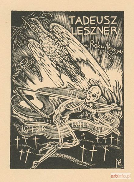 MROŻEWSKI Stefan | Karta z życzeniami noworocznymi (Tadeusz Leszner życzy pomyślności w Roku Nowym 1943)