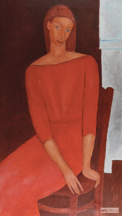 ZAKRZEWSKI Roman | Portret kobiety w czerwonej sukni, 1990