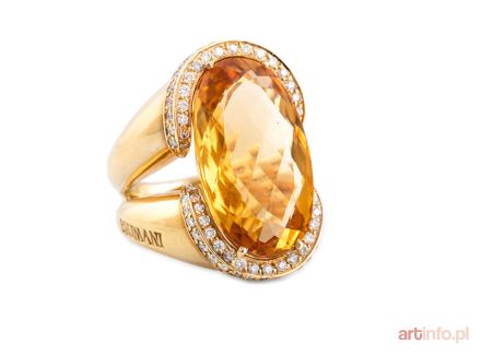 Pierścień z kwarcem złocistym i brylantami, Brumani, współczesny