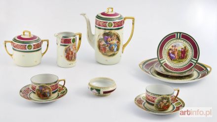 Zestaw do herbaty na sześć osób, w stylu starego Wiednia ze scenami mitologicznymi - dobierany