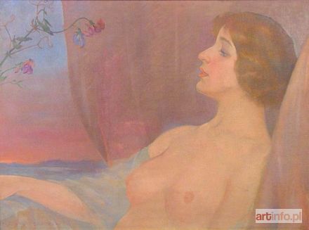 BADOWSKI Zygmunt | Kobieta z gałązką pachnącego groszku, 1916