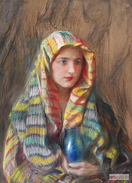 AXENTOWICZ Teodor | Dziewczyna w wielobarwnej chuście z wazonem, ok. 1925