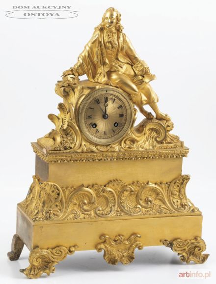 ZEGAR KOMINKOWY Z PISZĄCYM LIST, Francja, 2 poł. XIX w.