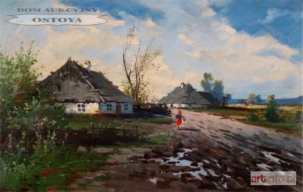 Malarz polski | PEJZAŻ WIEJSKI Z DZIEĆMI NA DRODZE, ok. 1930