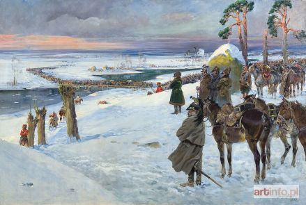 KOSSAK Jerzy | NAPOLEON ZE SZTABEM OBSERWUJĄCY PRZEPRAWĘ WOJSKA PRZEZ BEREZYNĘ, 1932